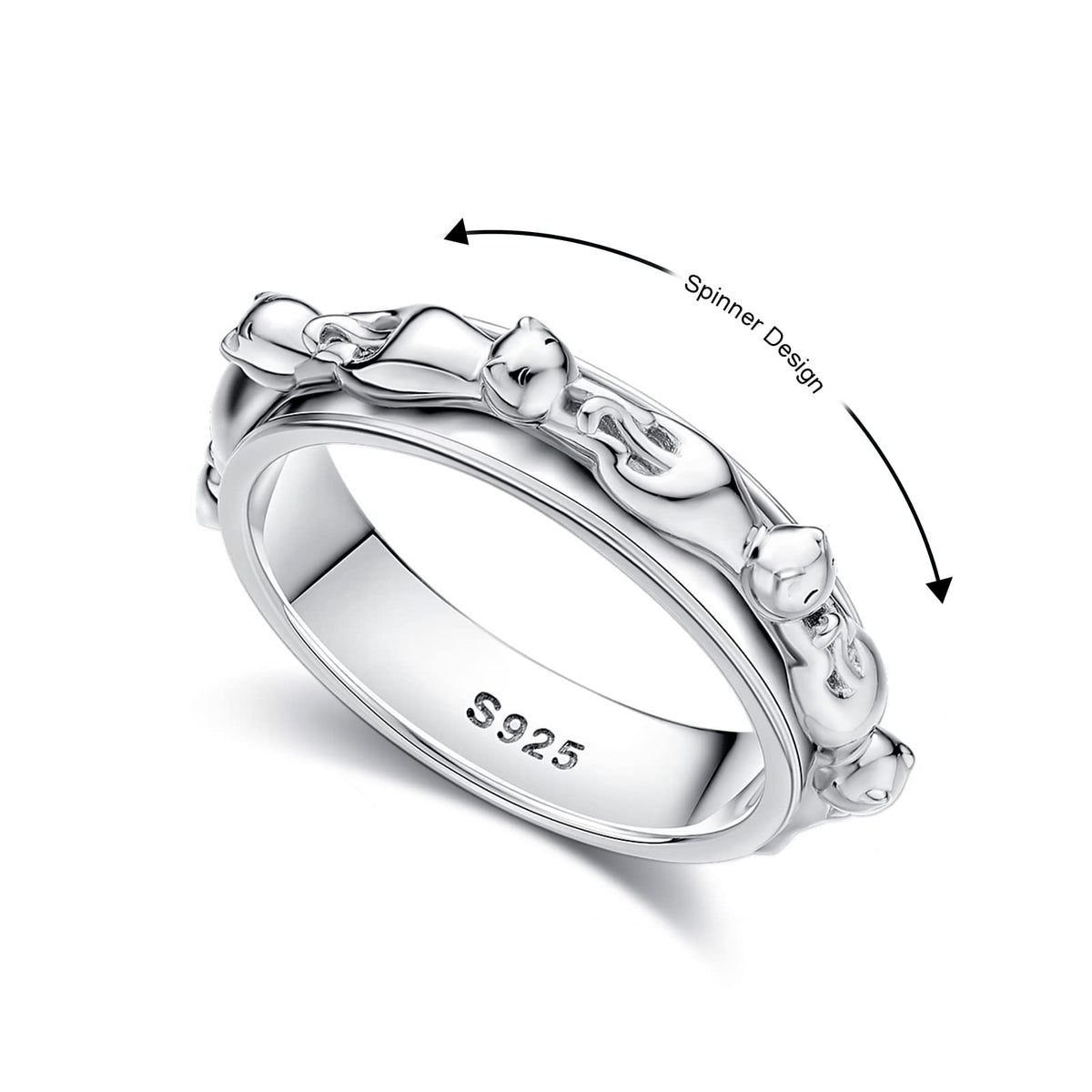 Midir&Etain Cat Anxiety Ring 925 Sterling Silver Spinner Rings for Anxiety Fidget Ring Stress Relief Jewellery Gifts For Women Girls Daughter