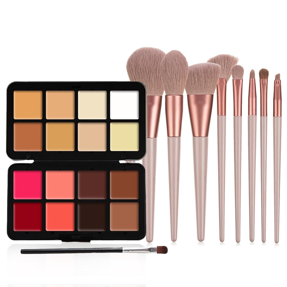 Joyeee 16 Color Cream Makeup Palette, Blush Concealer Highlighter Contour Palette, Multi-functional Makeup Palette with 8 Brushes, Face Make Up Gift for Women Girls