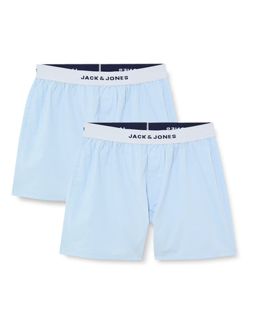 JACK&JONES Men's JACKIKIL Woven Trunks 2 Pack Boxer Shorts, Cashmere Blue/Detail:Cashmere Blue solid, M