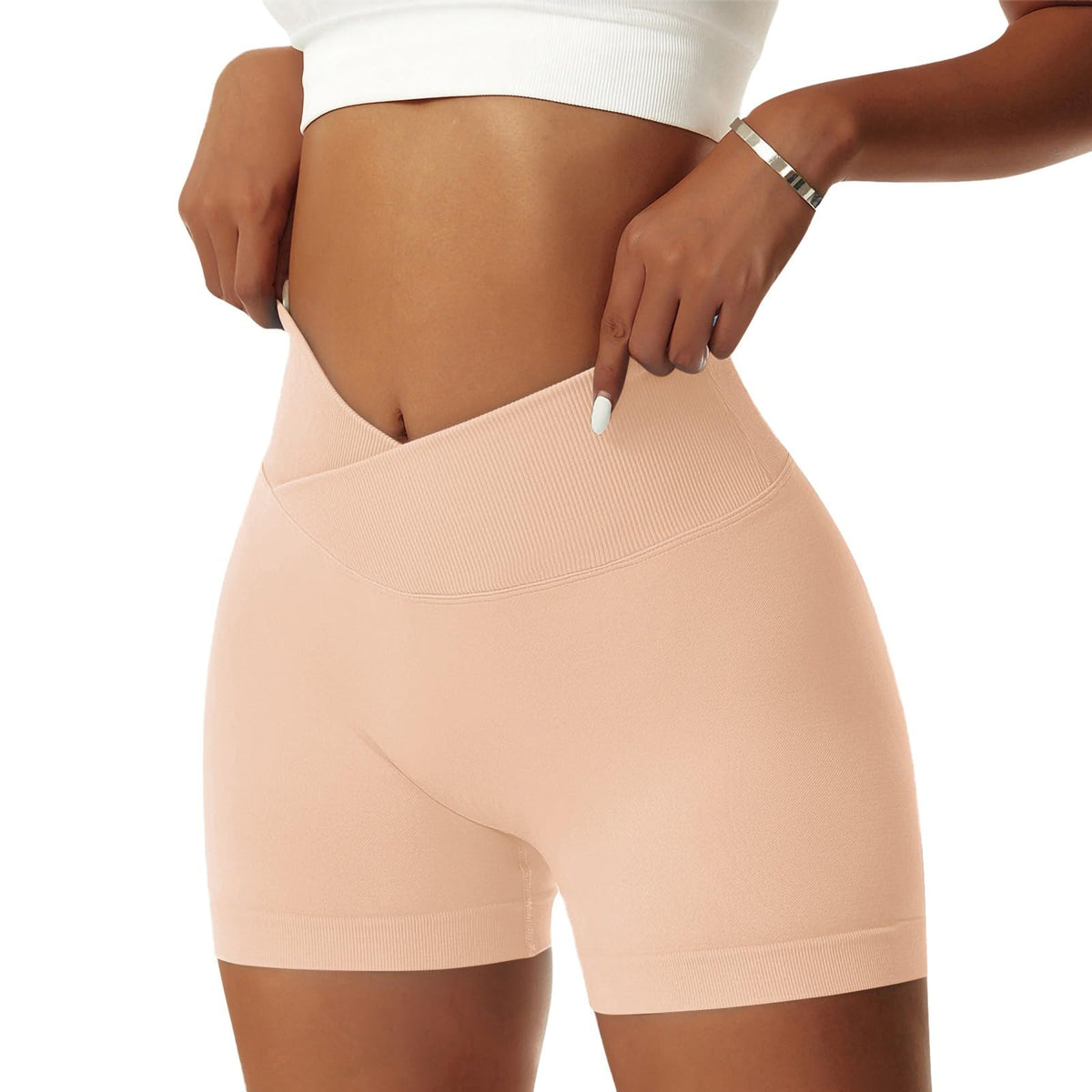Vertvie Women's Workout Gym Shorts Booty V Cross Spandex Yoga Biker Shorts Scrunch Butt High Waisted Athletic Leggings (Peach Echo, Small)