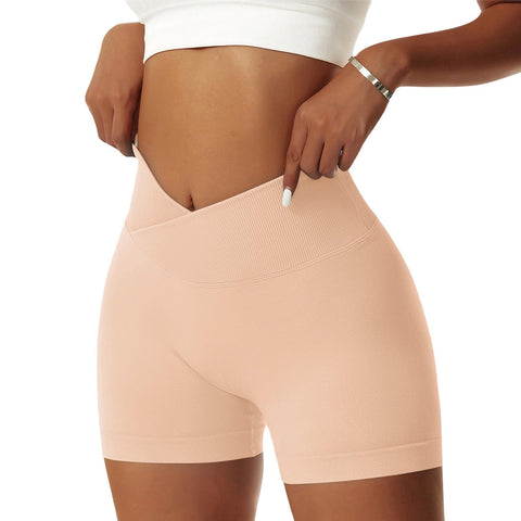 Vertvie Women's Workout Gym Shorts Booty V Cross Spandex Yoga Biker Shorts Scrunch Butt High Waisted Athletic Leggings (Peach Echo, Small)