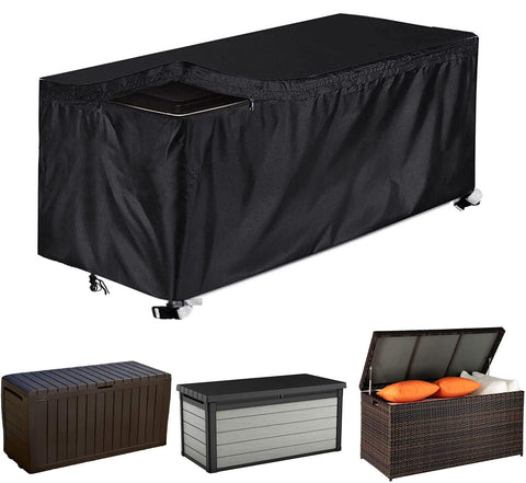 COOSOO Patio Deck Box Cover with Zipper Waterproof Outdoor Garden Furniture 420D Oxford Cushion Storage Ottoman Bench Cover for Deck Box Container Rectangle (Black, S:123 * 62 * 55cm)