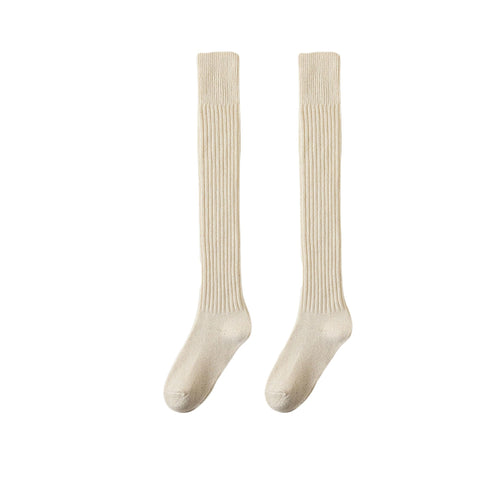 Legou Winter warm knee socks cashmere thickened thigh socks Beige one size