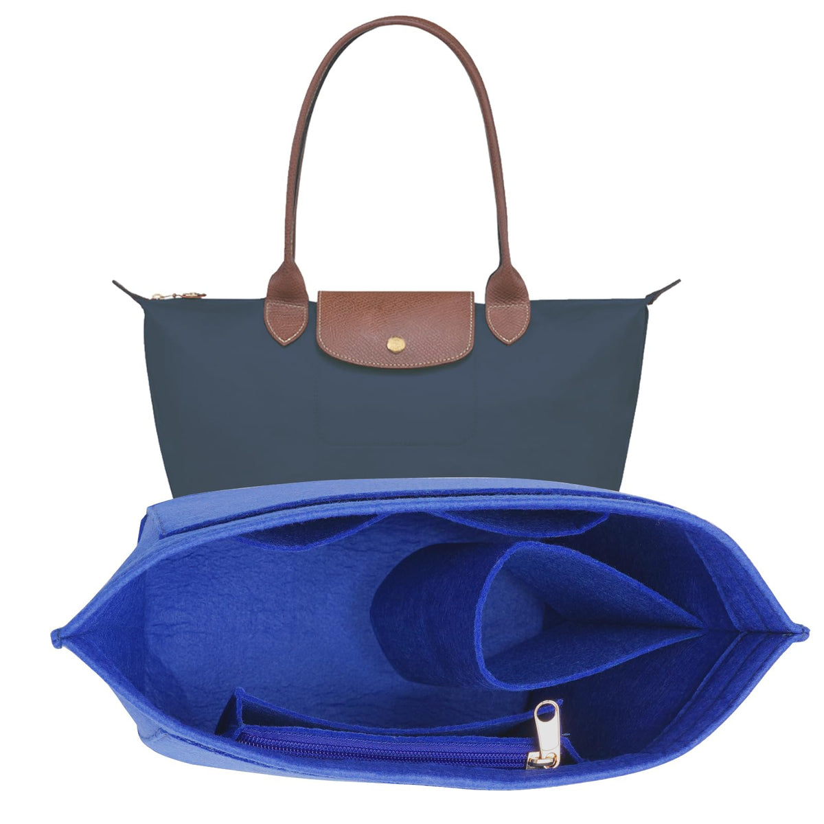 LOUKAYCCI Felt Purse Organizer Insert for Longchamp Le Pliage L Handbag Insert (Large, Blue