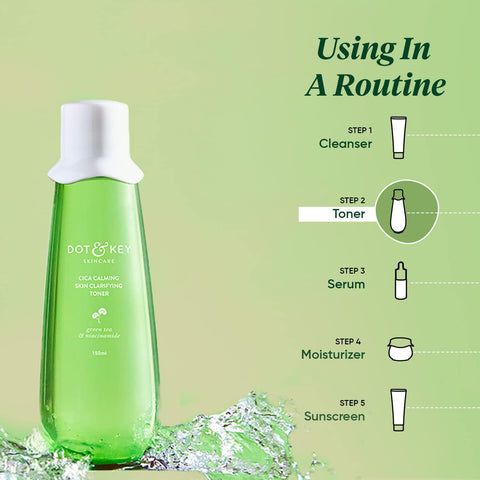 Dot & Key Cica Calming Skin Clarifying Toner with Green Tea & Niacinamide | For Acne, Oily & Sensitive Skin | 150ml
