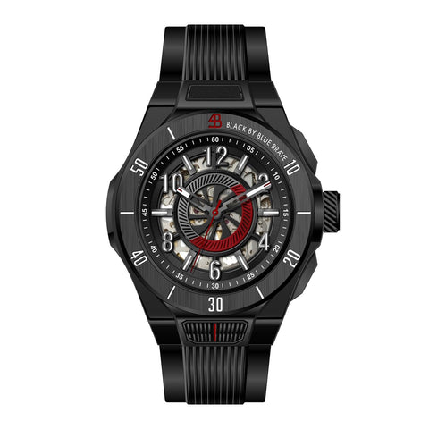 OBLVLO Fashion Mens Black PVD Rubber Strap Automatic Watch Skeleton Dial with Numerals Luminous Waterproof Watches Classic Wristwatch OBL-4B (OBL-4B-BBBR)