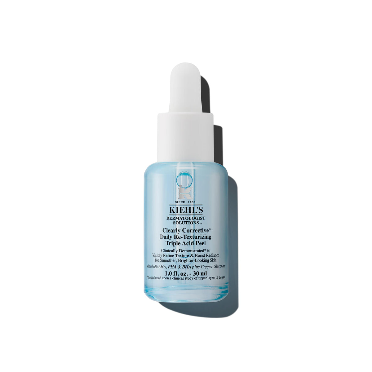 Kiehl's Clearly Corrective Daily Re-Texturizing Triple Acid Peel Serum, Gentle Exfoliating Facial Peel, Smoothes Texture, Primes Skin, with Salicylic Acid, Glycolic Acid, Lactic Acid - 1 fl oz