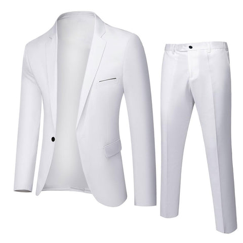 Jueshanzj Men's Suit Two-Piece Casual Suit Suit Trousers White M