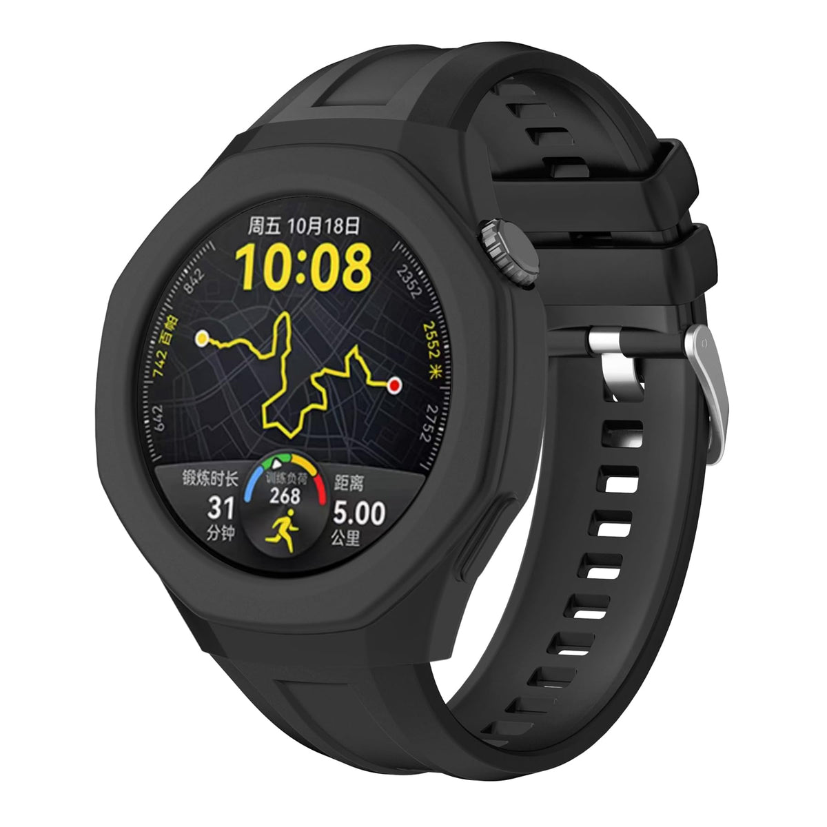VeveXiao Rugged Case with Band Compatible with Huawei Watch GT 5 Pro 46mm, Protective Cover Case with Silicone Strap Shockproof Bumper for Men Women Strap (black)