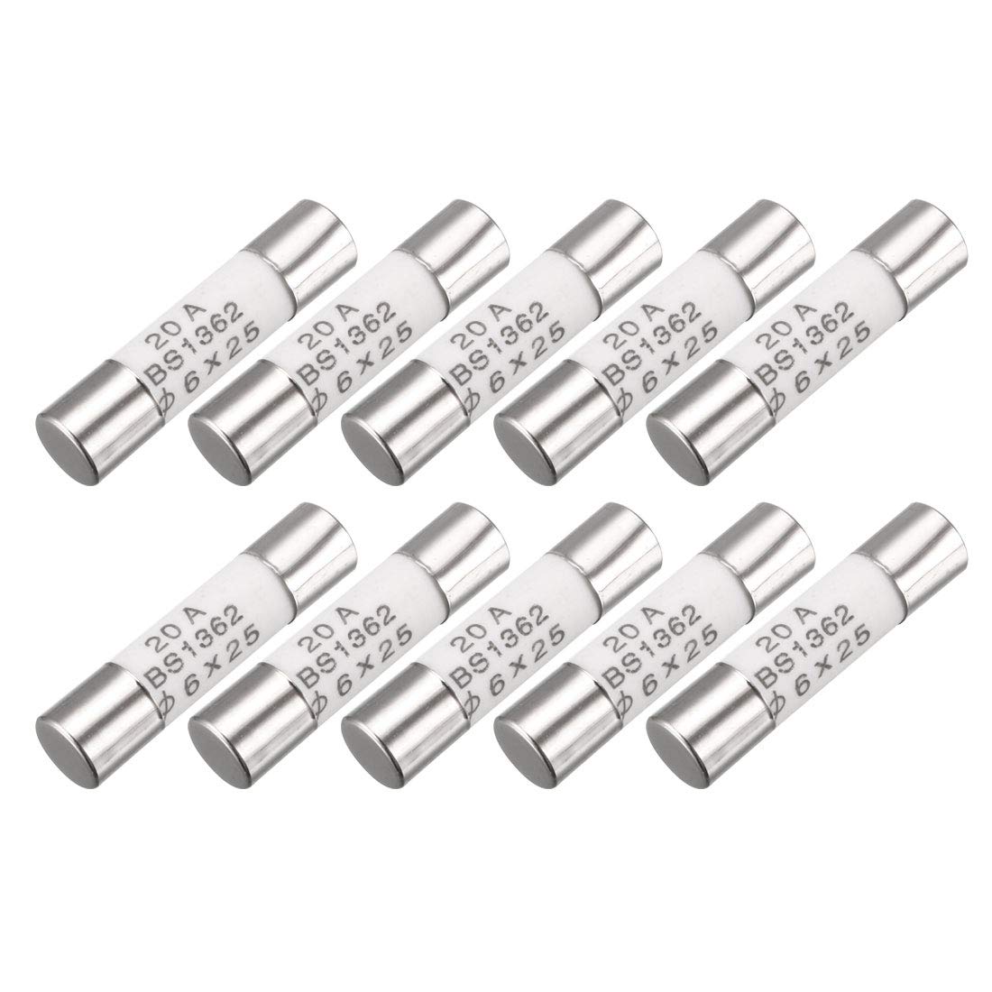 uxcell 10 Pcs AC 250V 20A 6mmx25mm BS1362 Cylindrical Ceramic Fuses Tube