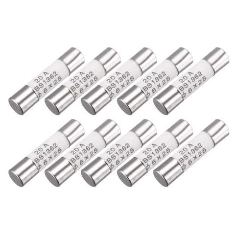 uxcell 10 Pcs AC 250V 20A 6mmx25mm BS1362 Cylindrical Ceramic Fuses Tube