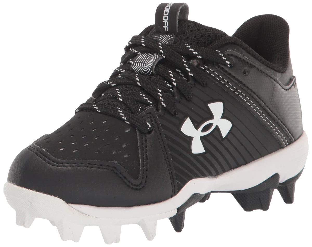 Under Armour Baby Boys Leadoff Low Junior Rubber Molded Cleat Baseball Shoe, (001) Black/Black/White