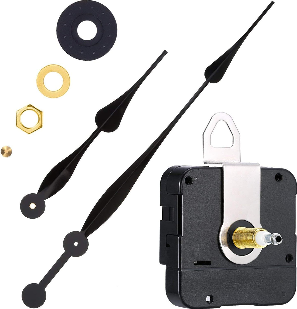 Hicarer High Torque Long Shaft Clock Movement Mechanism Clock Replacement Clock Motor with 12 Inch Long Spade Hands (Black)