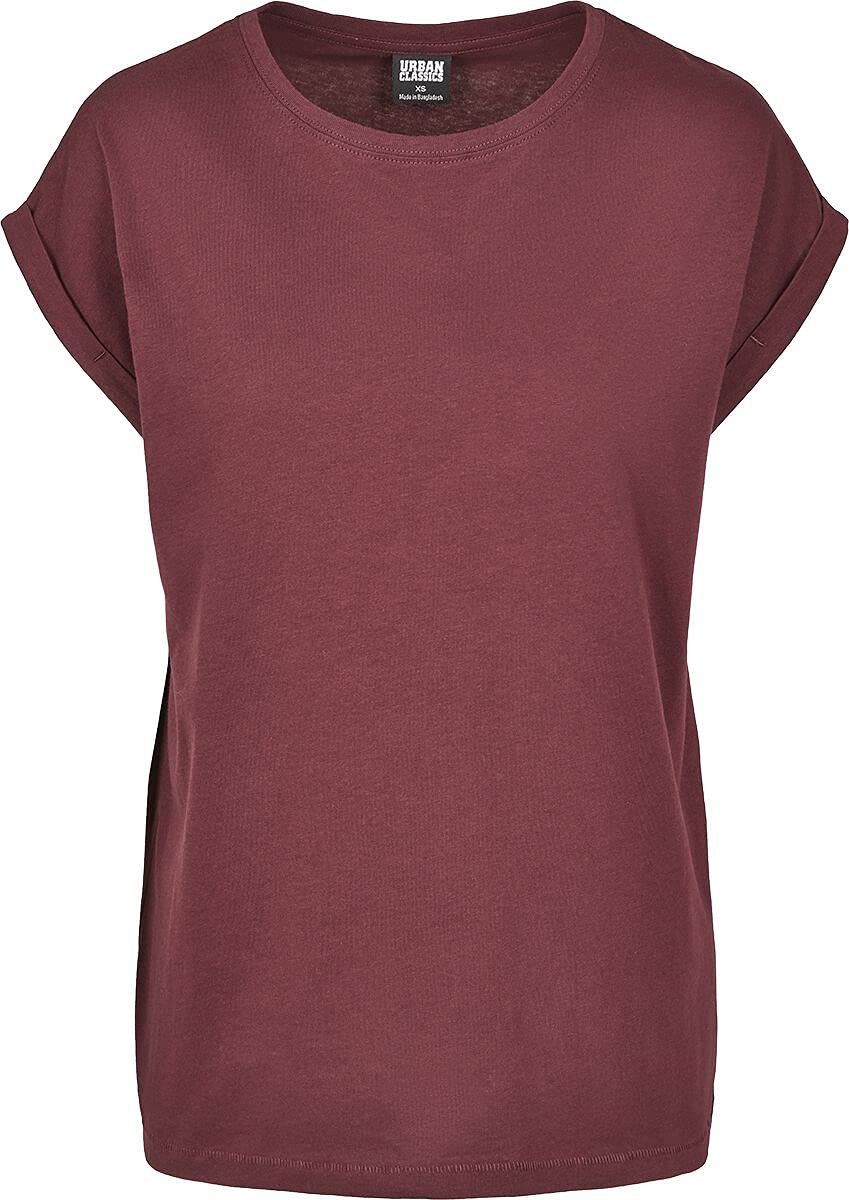 Urban Classics Women's Ladies Extended Shoulder Tee Basic Capsleeves, Shortsleeve T-Shirt Top with Crew Neck, Redwine, S
