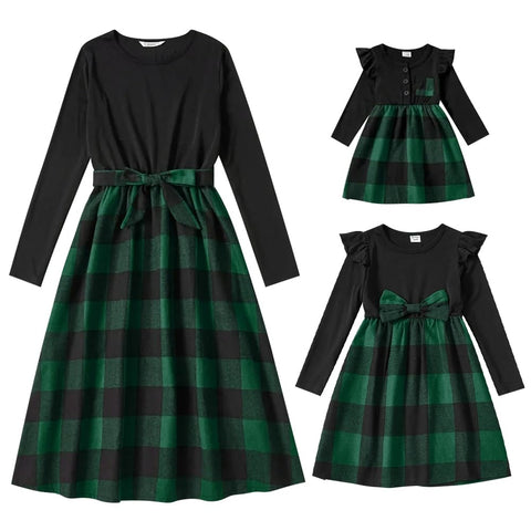 Mother Daughter Christmas Dress Xmas Checked Family Matching Outfit A-line Autumn Winter Long Casual Dress Party Dress Mum M Girls Suitable Family Clothing Evening Dress Size Checked M