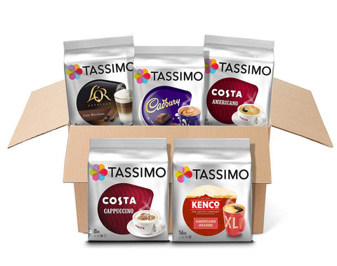 Tassimo Variety Box Costa, Kenco, Cadbury & L'OR Coffee Pods (Pack of 5, Total 56 Coffee Capsules)