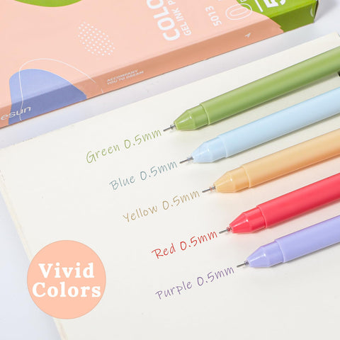 GEEHUA 5Pcs Colorful Ink Gel Pens, Fine Point 0.5mm Ball Point Pen Smooth Writing Pens Rollerball Pen for Journaling Note Taking Office School Supply Students (a)