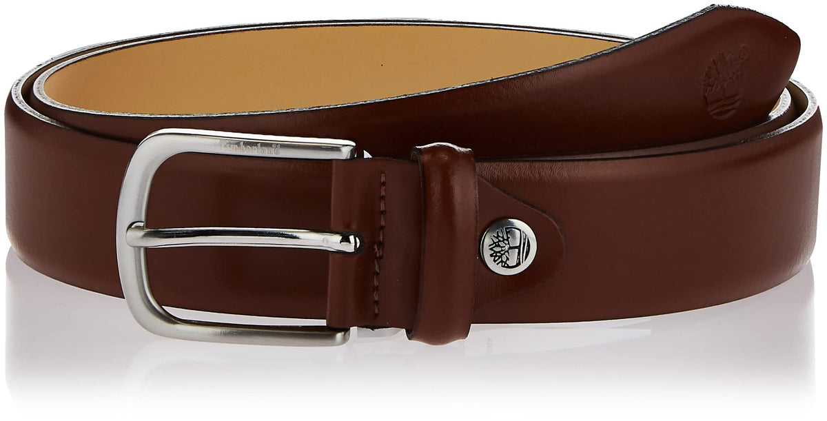 Timberland Men's 35mm Rounded Buckle Classic Leather Belt, Cognac, M