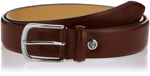 Timberland Men's 35mm Rounded Buckle Classic Leather Belt, Cognac, M