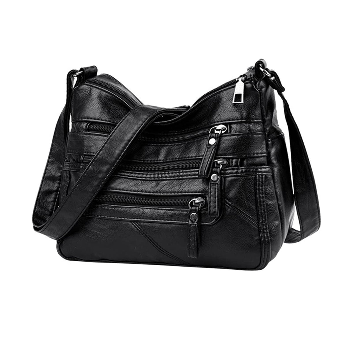 LIN KANG Ladies Shoulder Bags Soft PU Leather Crossbody bag for Women Multi Pockets Lightweight Waterproof Crossbody Handbags for Travel Daily Use Black