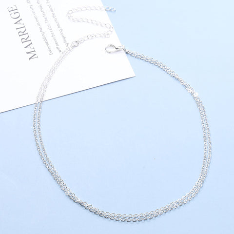 Yheakne Boho Layered Chain Choker Necklace Silver Double Strand Choker Necklace Short Skinny Necklace Chain Modern Minimalist Necklace Jewelry for Women and Girls (Silver)