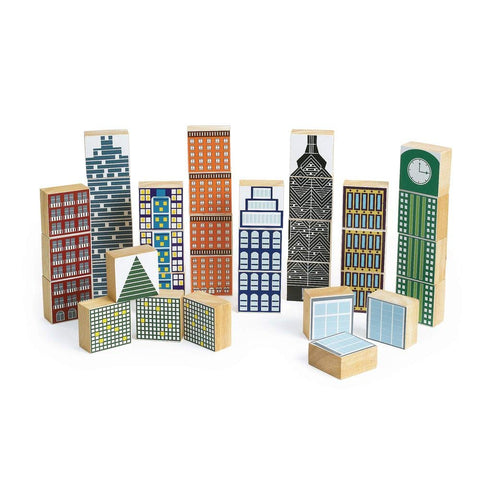 Excellerations 2-3/10 inch Sq. Wooden Skyscraper Block Play Set, 35 Pieces, Preschool Educational Toys, Ages 3 and Up