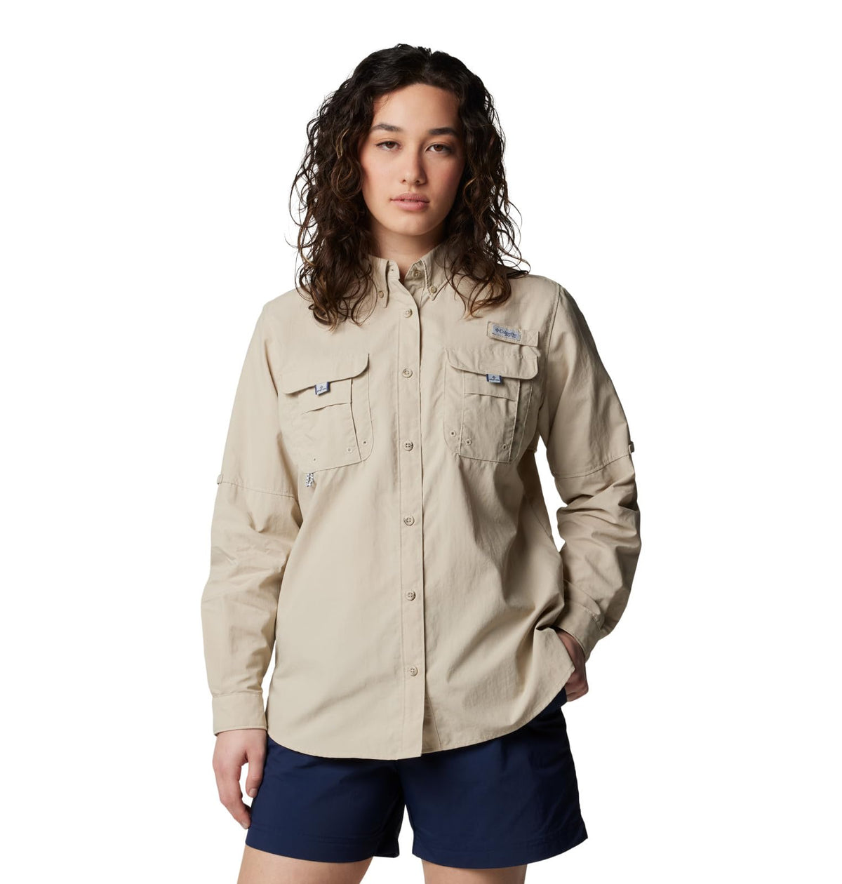 Columbia Women's PFG Bahama II Long Sleeve Shirt, Breathable, UV Protection, Fossil, Medium