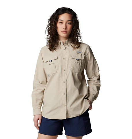 Columbia Women's PFG Bahama II Long Sleeve Shirt, Breathable, UV Protection, Fossil, Medium
