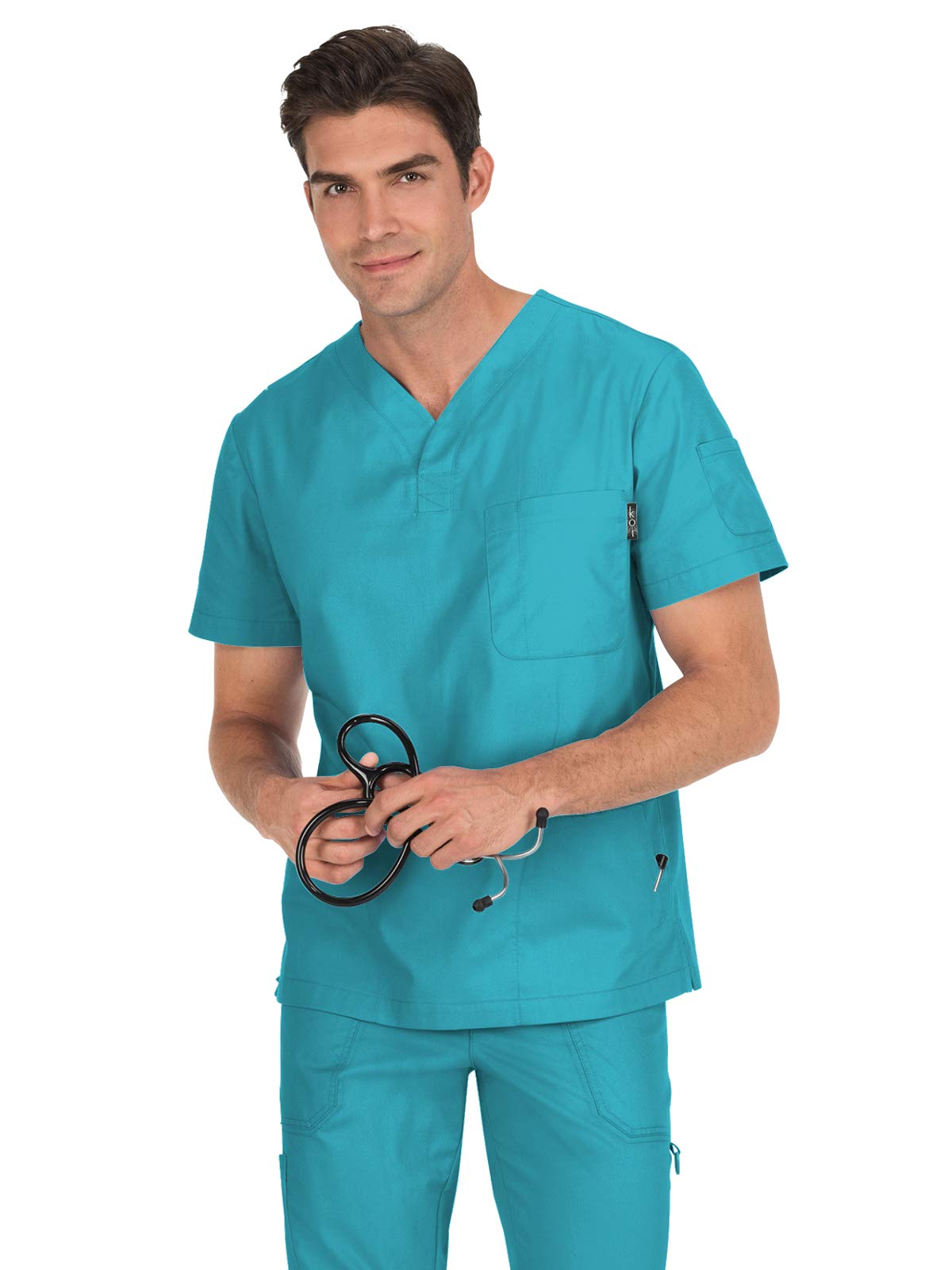 KOI 654 Men's Jason Scrub Top (Turquoise (Bright Teal), X-Small)