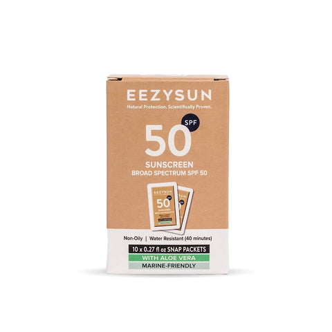 EEZYSUN Sunscreen SPF 50 - Travel Size Sunscreen Snap Packets - Mineral Sunscreen for Face & Body - Contains Aloe Vera, Sweat/Water Resistant, Cruelty-Free, Marine-Friendly, Reef Safe Sunscreen