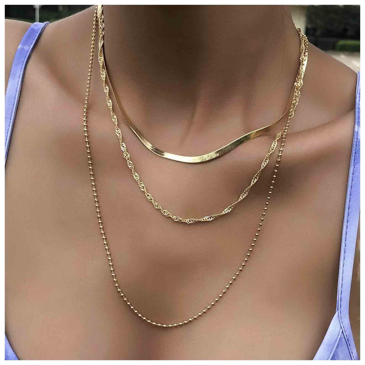 Yheakne Punk Layered Chain Necklace Gold Flat Snake Chain Necklace Choker Vintage Herringbone Necklace Stacking Chunky Necklace Chain Jewelry for Women and Girls Gift