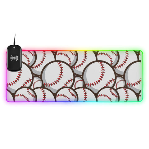 Baseball Ball Sport Wireless Charging Mouse Pad for Mobile Phone Extra Large Gaming Mousepad with 13 Lighting Modes Keyboard Mat for Office Home Gaming MacBook PC Laptop Desk