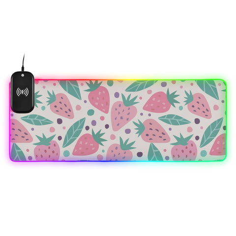 Cute Strawberry Polka Dots Wireless Charging Mouse Pad for Mobile Phone Extra Large Gaming Mousepad with 13 Lighting Modes Mouse Mat for MacBook PC Laptop Desk Office Home Gaming
