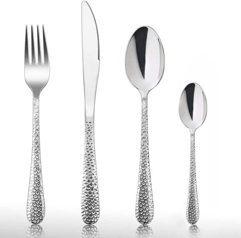 HaWare Cutlery Set, 32-Piece Stainless Steel Hammered Flatware Sets, Include Knife/Spoon/Fork, Suitable for Kitchen Party Camping, Mirror Polished, Dishwasher Safe - Service for 8