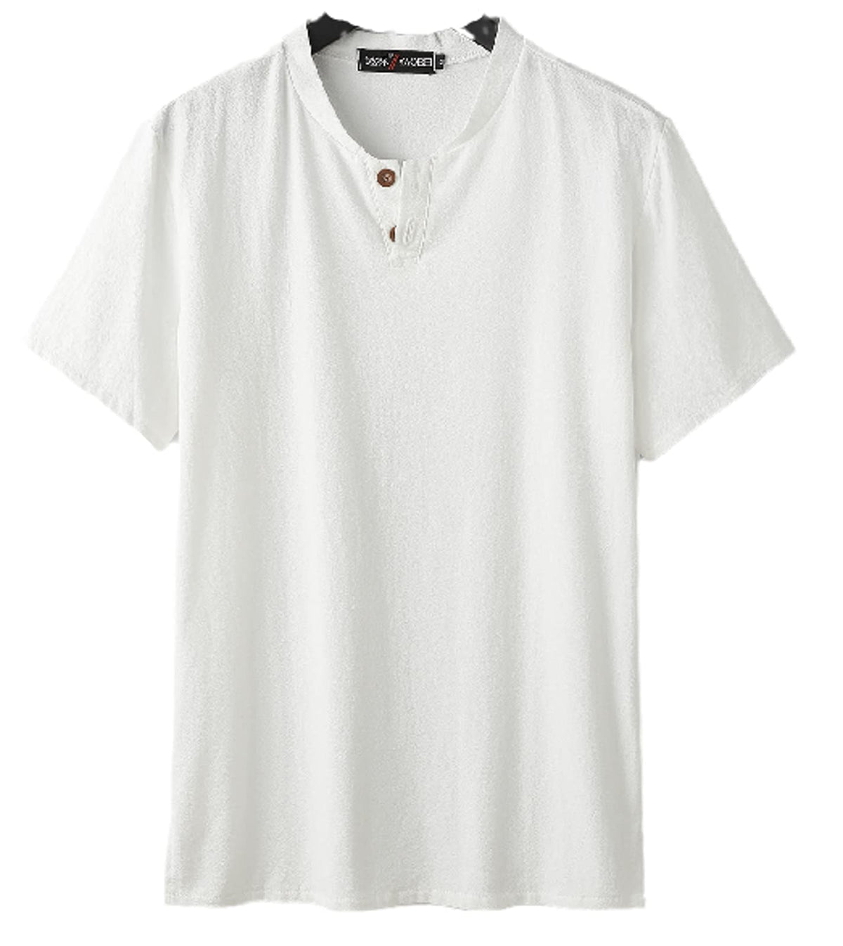 Men's Loose Cotton Linen Vneck Short Seeves T Retro Chinese Style Split Stand Collar 2 Buttons Oversized Casual Tshirt White XL