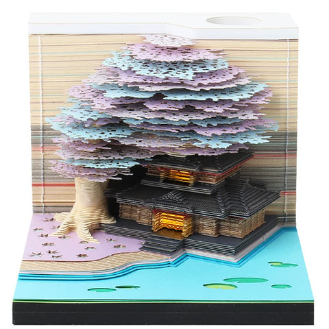CRINSLY 3D Memo Pad 260 Sheets Tree House Notepad Omoshiroi Block Cute Kawaii Note Pad Paper Carving Art Craftwork Desk Decoration Pen Holder Creative DIY Decorative Gift ?Purple with Light?