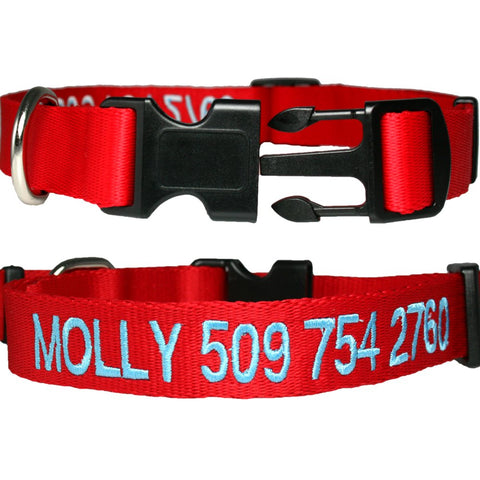 GoTags Personalized Dog Collars, Custom Embroidered Pet ID, Available in Soft Leather with Rounded Edges for Comfort Fit or Woven Nylon with Snap Closure Buckle, Great Alternative to Pet Tags