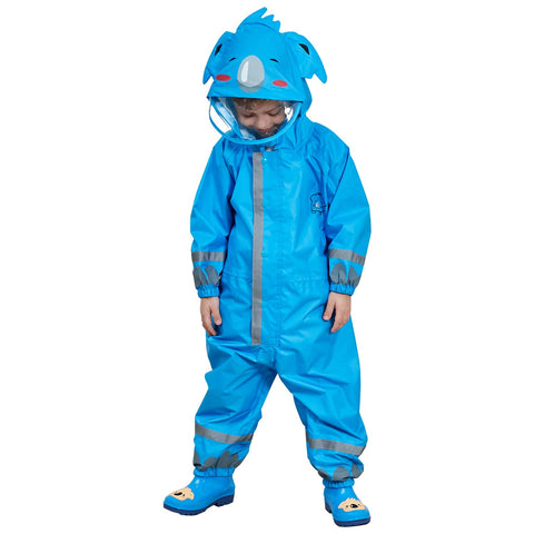 Toddler Rain Suit,Waterproof Kids Rainwear,One Piece Muddy Play Coveral,Unisex Baby Rain Wear Coat Jacket for Boy Girl (S, Blue Koala)