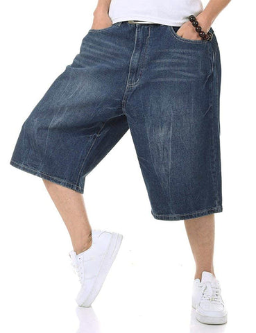 IDEALSANXUN Mens Summer Casual Plus Size Loose Fit Jeans Denim Shorts (Dark Blue, 36)