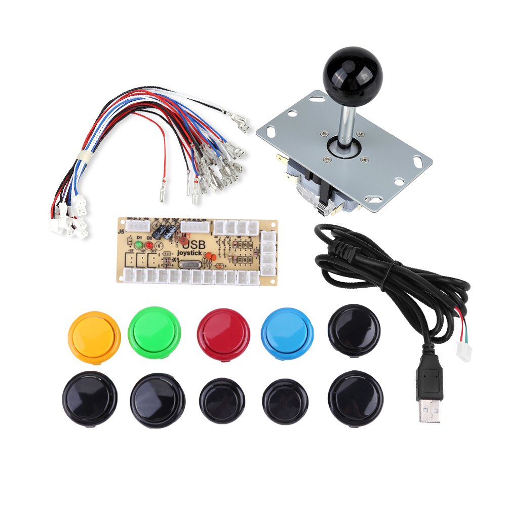 Walfront Zero Delay Arcade Game DIY Kits Game Buttons for Home 10 Buttons+Joystick+USB Encoder for MAME PC, Collection