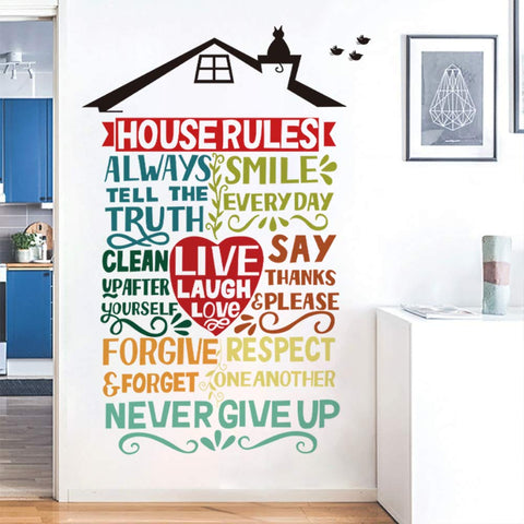 Runtoo House Rules Wall Decal Inspirational Wall Quotes Stickers Family Living Room Decor