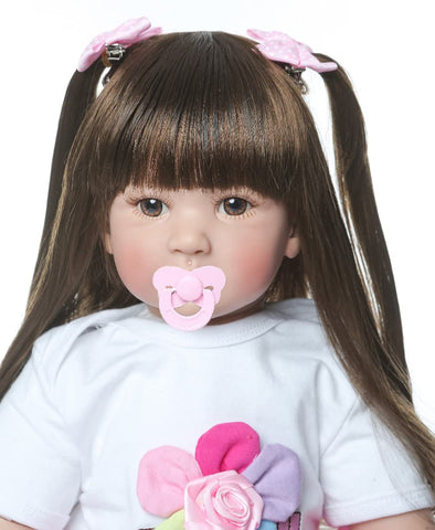 TERABITHIA 24inch 60cm Big Size Silicone Vinyl Reborn Toddler Princess Girl Doll Rainbow Dress Stuffed Cloth Body Newborn Dolls That Look Realistic Child Xmas Birthday Gift