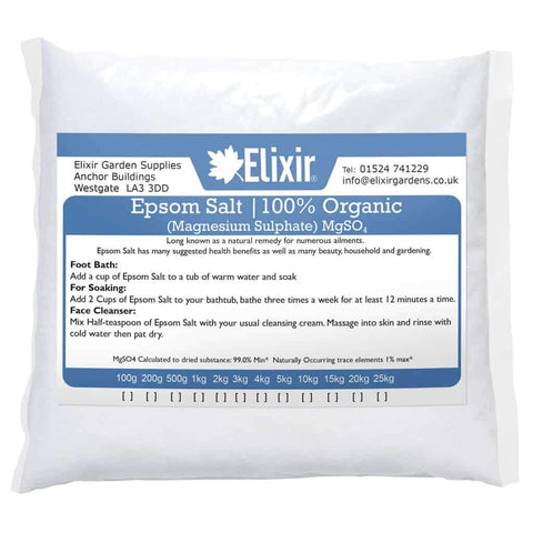 Elixir Gardens Pure 100% BP FCC Food Medical Grade Organic Epsom Salts Various Sizes 200g-25kg | 10kg
