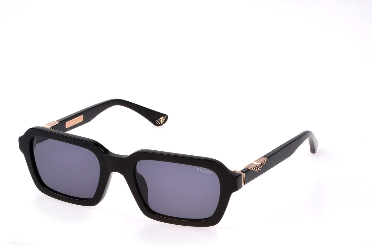 Police Men's Sport Rectangular Sunglasses, Shiny Black, 53