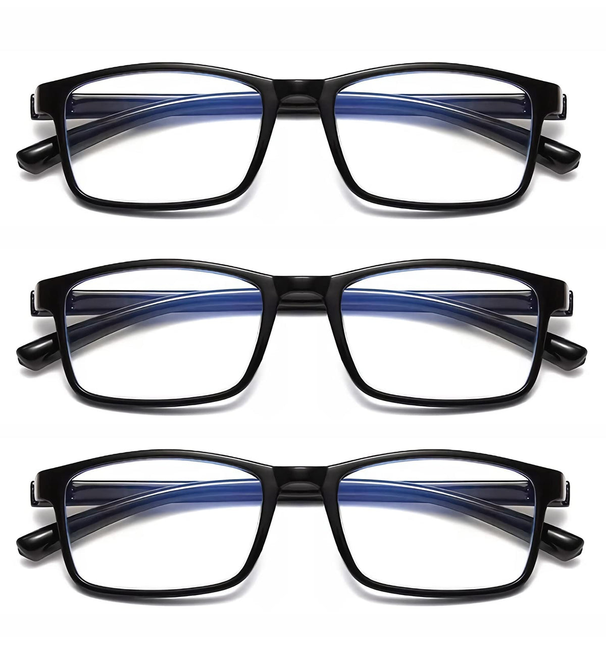 CVVTSPE 3 Pack Blue Light Blocking Reading Glasses, Anti Headache/Glare/Eye Strain Readers Computer Eyeglasses Women/Men (3 Bright Black 1.0)