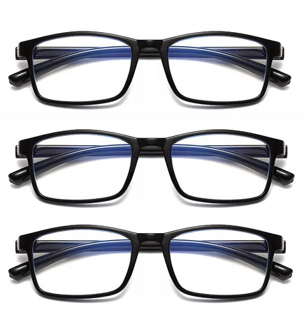CVVTSPE 3 Pack Blue Light Blocking Reading Glasses, Anti Headache/Glare/Eye Strain Readers Computer Eyeglasses Women/Men (3 Bright Black 1.0)