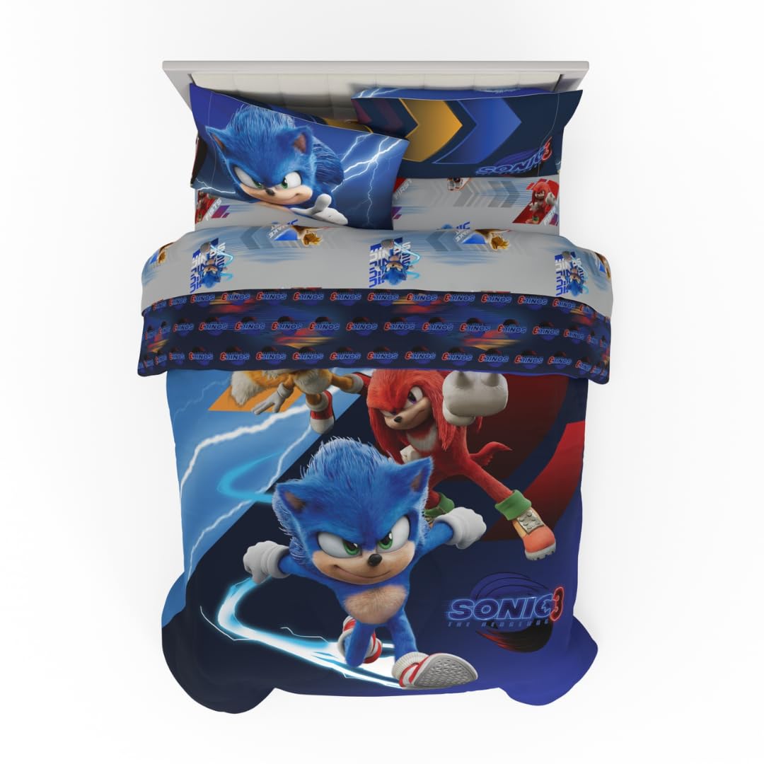 Franco Comforter and Sheet Set, Microfiber, Sonic The Hedgehog 3, 4 Piece Twin Size