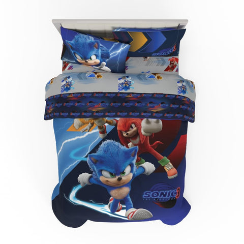 Franco Comforter and Sheet Set, Microfiber, Sonic The Hedgehog 3, 4 Piece Twin Size