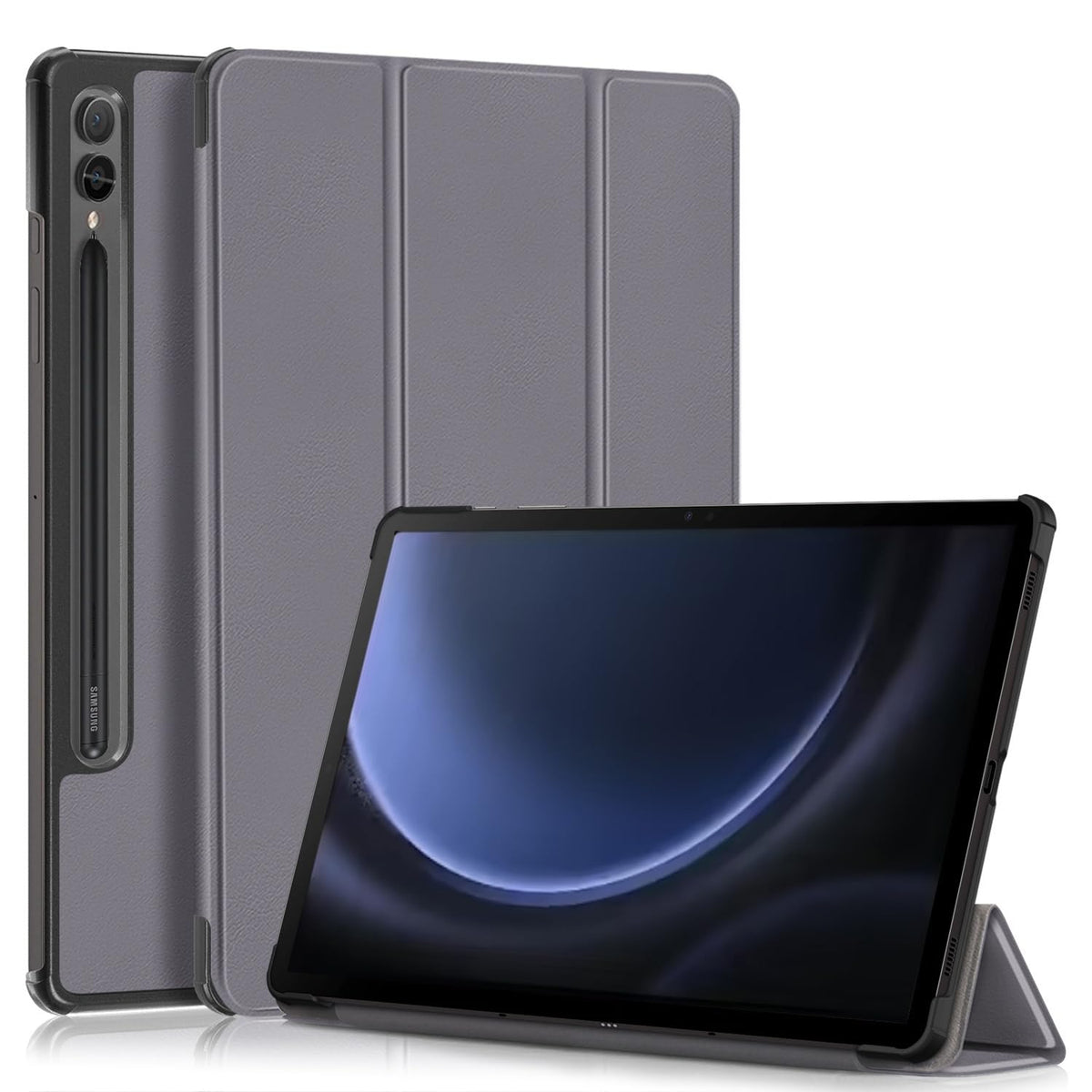 QJONSIU Case Compatible with Samsung Galaxy Tab S10 Ultra, [Stand Feature] Ultra Thin Smart Cover with Auto Sleep Wake, PU and PC Anti-scratch Protective Case-Gray