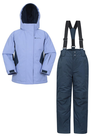 Mountain Warehouse Kids Ski Jacket & Trousers Set - Snowproof Ski Outfit, Front Pockets, Fleece Lined Skiwear, Integrated Snowskirt - Best for Winter Snowboarding Lilac Kids Size 9-10 Years